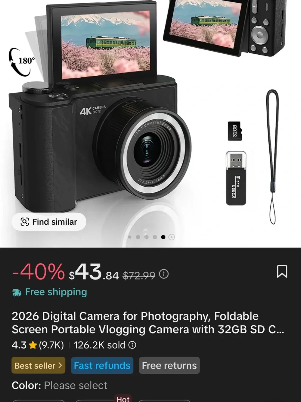 Black 4K Digital Camera with Accessories - Compact Travel Camera